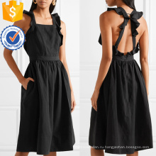 Черный Раффлед без рукавов с открытой спиной Летнее Миди платье для девочки сексуальное Производство Оптовая продажа женской одежды (TA0273D)